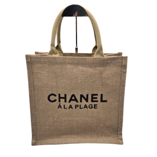 CHANEL Novelty A La Plage Burlap Tote Handbag