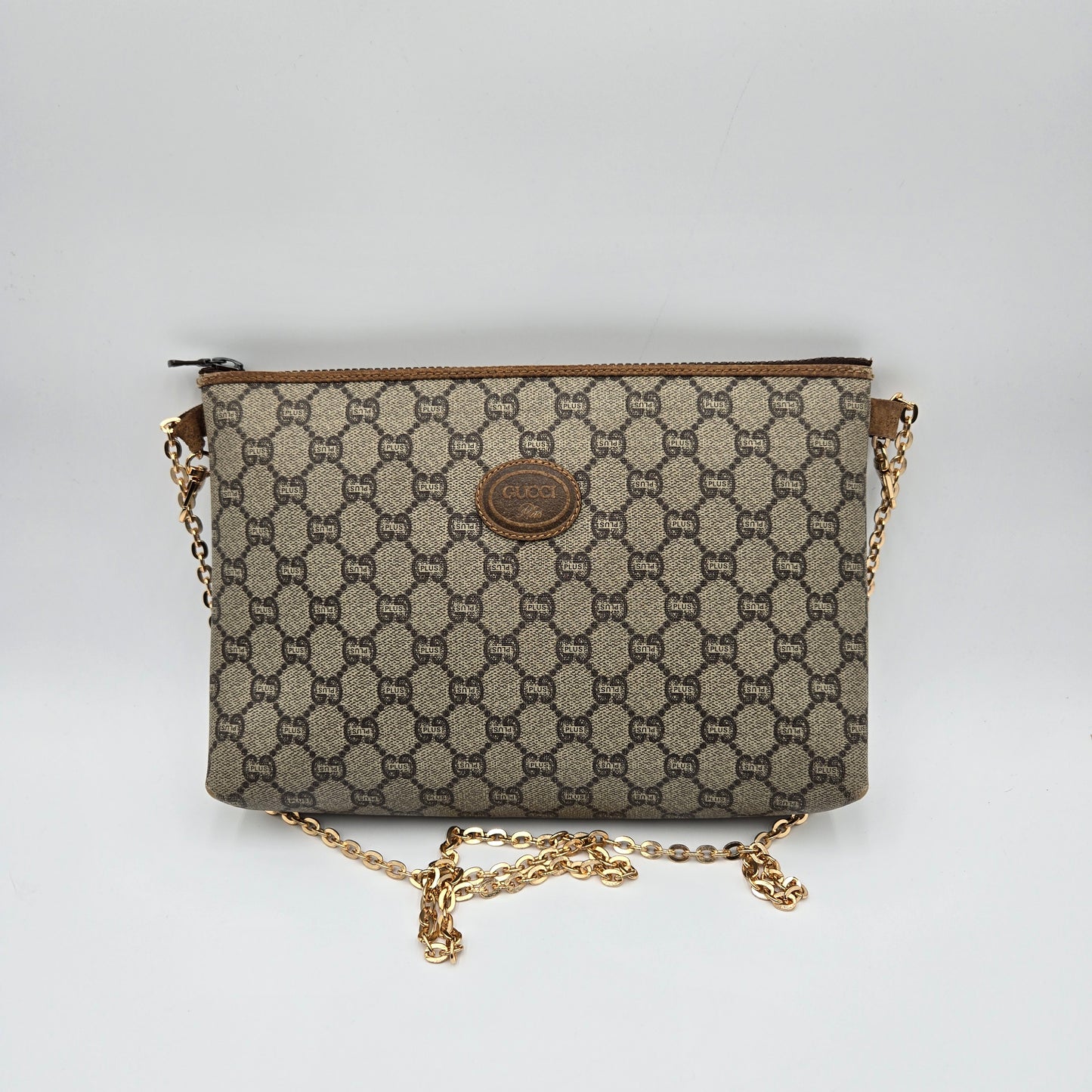 GUCCI Plus Brown GG PVC Leather Clutch Bag Pouch - VINTAGE (chain is gift w/purchase)