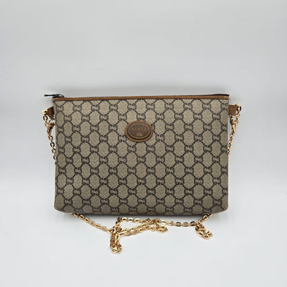 GUCCI Plus Brown GG PVC Leather Clutch Bag Pouch - VINTAGE (chain is gift w/purchase)