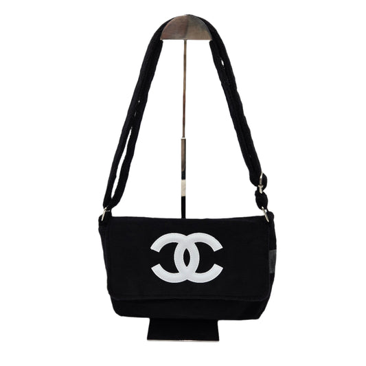 Chanel Precision Crossbody Shoulder Bag Soft Handbag Black Terry 2-way Bag Black