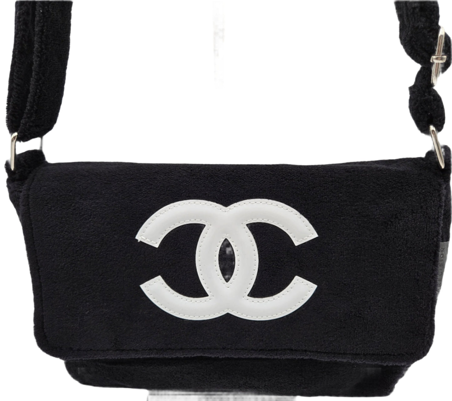 Chanel Precision Crossbody Shoulder Bag Soft Handbag Black Terry 2-way Bag Black