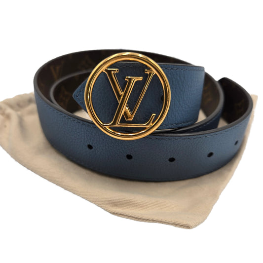 LOUIS VUITTON BLUE AND MONOGRAM BROWN 2WAY BELT SZ 85/32