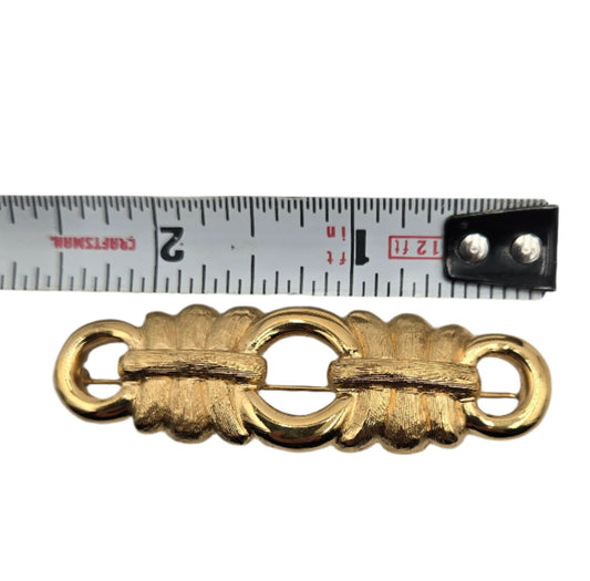 Givenchy Vintage Brooch Pin Brushed Gold Bar Linked Textured - VINTAGE 1980s