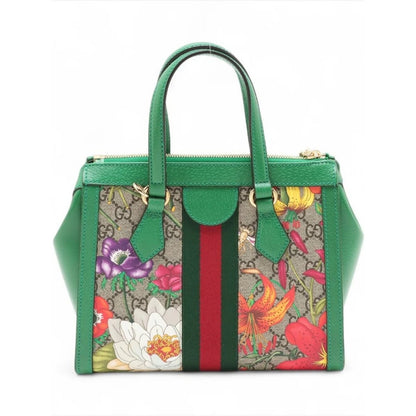 Gucci GG flora Ophidia PVC & leather 2 Way Handbag Beige x green 547551