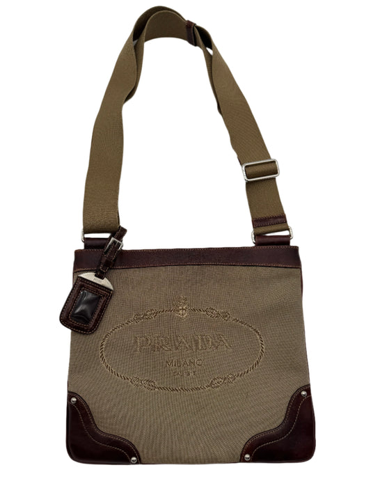 Prada Jacquard Shoulder Bag Pouchette Canvas/Leather