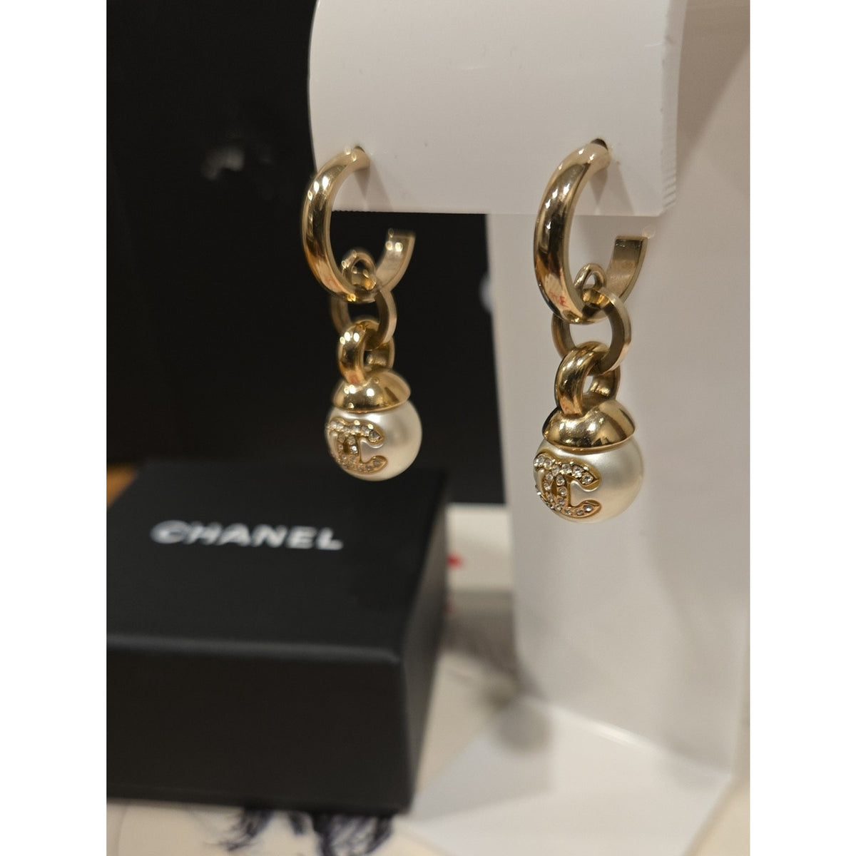#204 CHANEL Coco Mark A22B Piercing jewelry GP x rhinestone Earrings