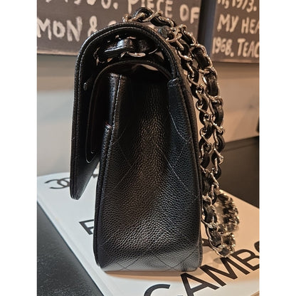 CHANEL Double Flap Jumbo 30, Black Caviar, Silver Hardware - COA included