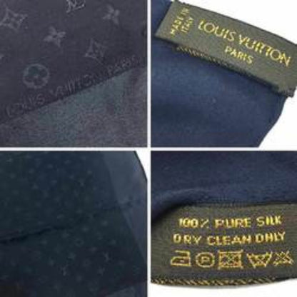 LOUIS VUITTON Carré Monaco Scarf Muffler Monogram Navy 100% Silk  - Unisex