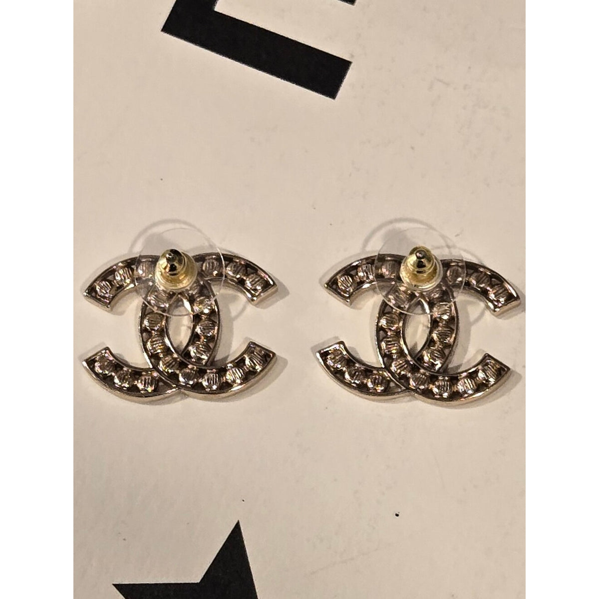 #191 - Chanel 2023B Black Crystal CC Logo Stud Earrings, Gold-Tone Metal