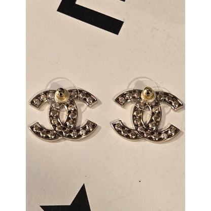 #191 - Chanel 2023B Black Crystal CC Logo Stud Earrings, Gold-Tone Metal