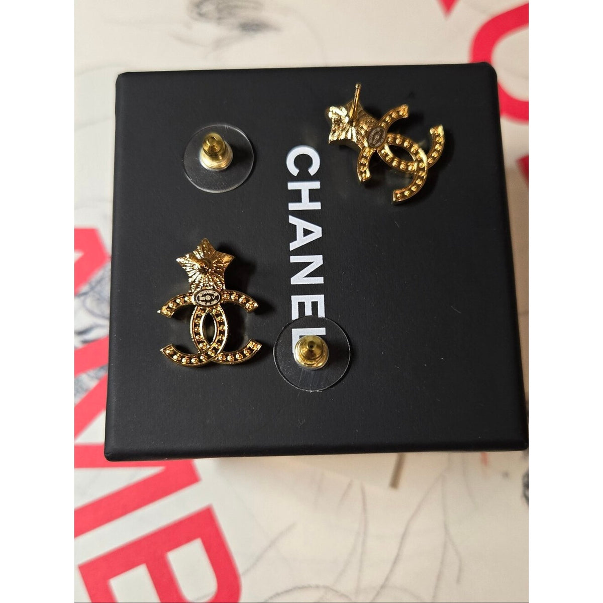 #201 - CHANEL Star Earrings, Metal, Gold, B25V, Rhinestone, Coco Mark