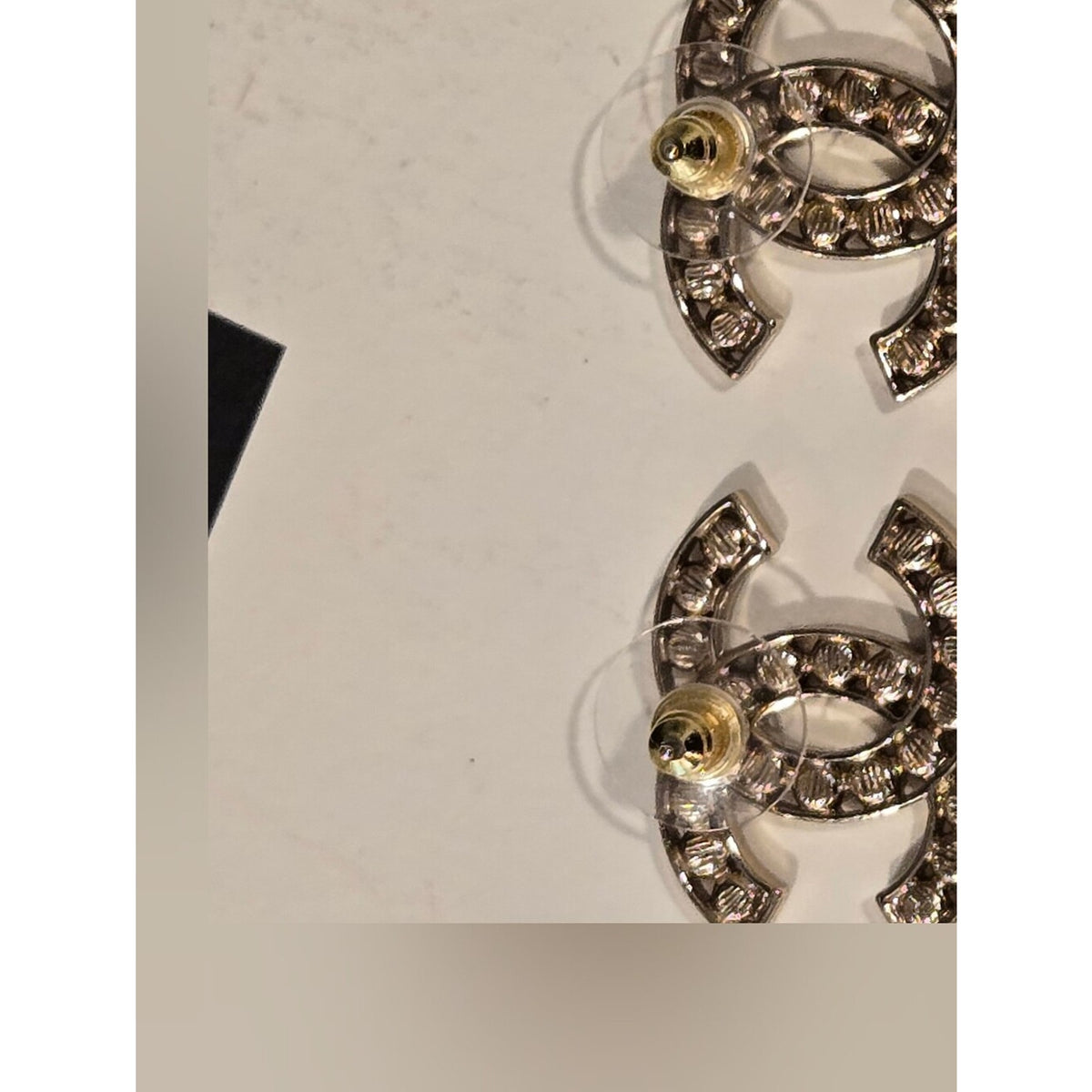 #191 - Chanel 2023B Black Crystal CC Logo Stud Earrings, Gold-Tone Metal
