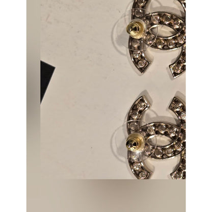 #191 - Chanel 2023B Black Crystal CC Logo Stud Earrings, Gold-Tone Metal