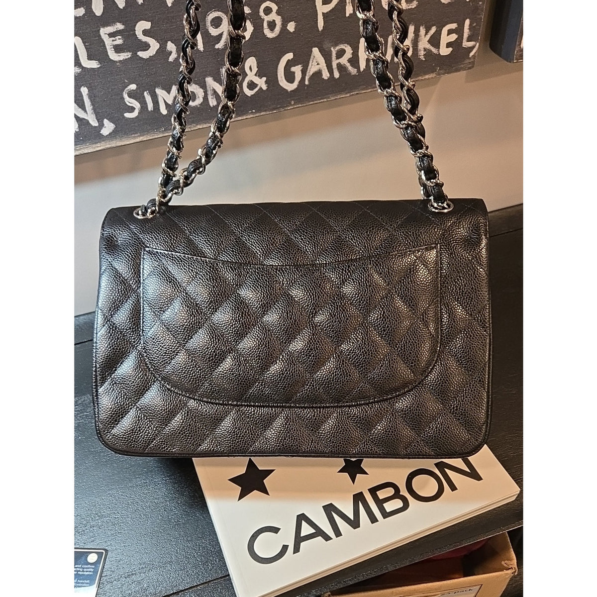 CHANEL Double Flap Jumbo 30, Black Caviar, Silver Hardware - COA included
