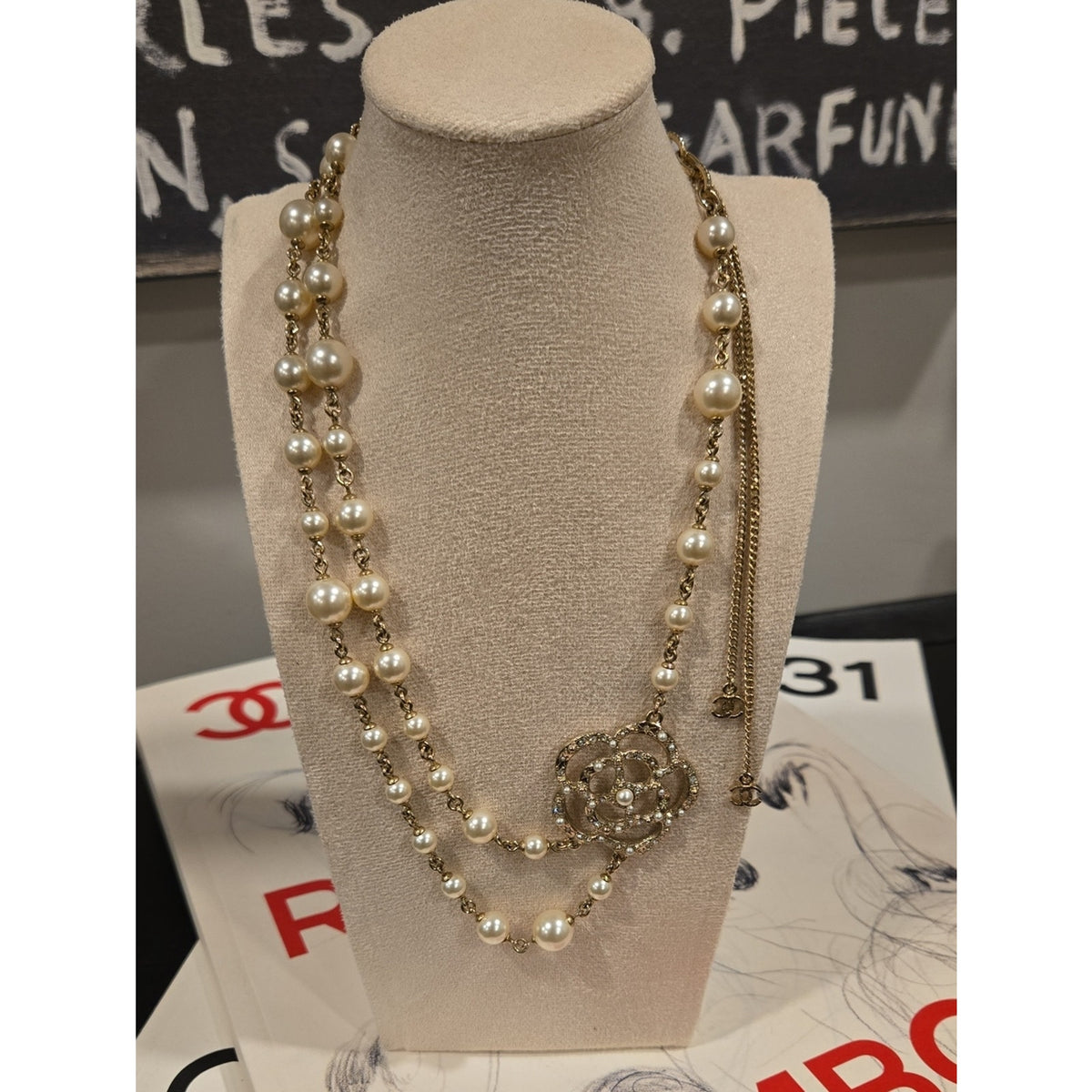 #184 - CHANEL Camellia Faux Pearl Necklace 2013