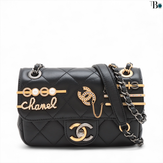 Chanel Coco Clips Flap Bag Embellished Quilted Lambskin Small - LIKE NEW