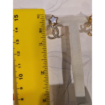 #201 - CHANEL Star Earrings, Metal, Gold, B25V, Rhinestone, Coco Mark