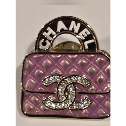 #134 - CHANEL Metal Strass Pin Brooch ABD441, pink bag with rhinestones