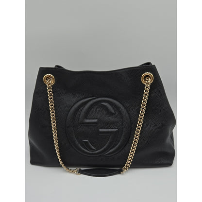 Gucci Interlocking G Soho Chain Tote Handbag, Leather, Black, 536196 - COA incl