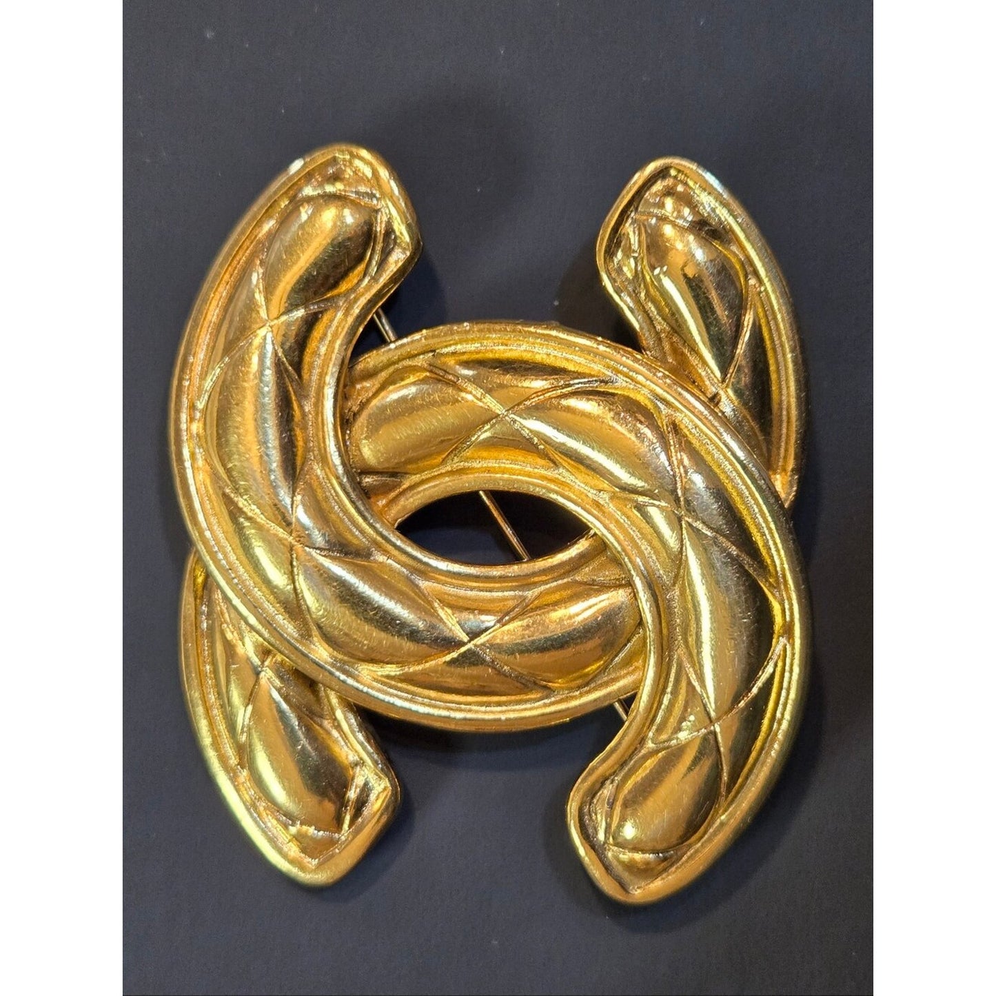 #129 - Chanel Brooch, Coco Mark, Matelassé, GP Plated - VINTAGE