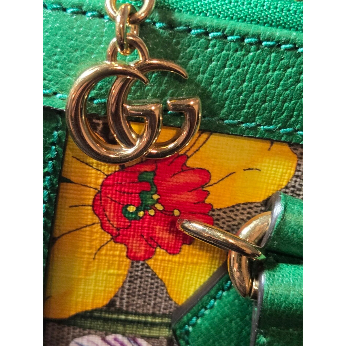 Gucci GG flora Ophidia PVC & leather 2 Way Handbag Beige x green 547551