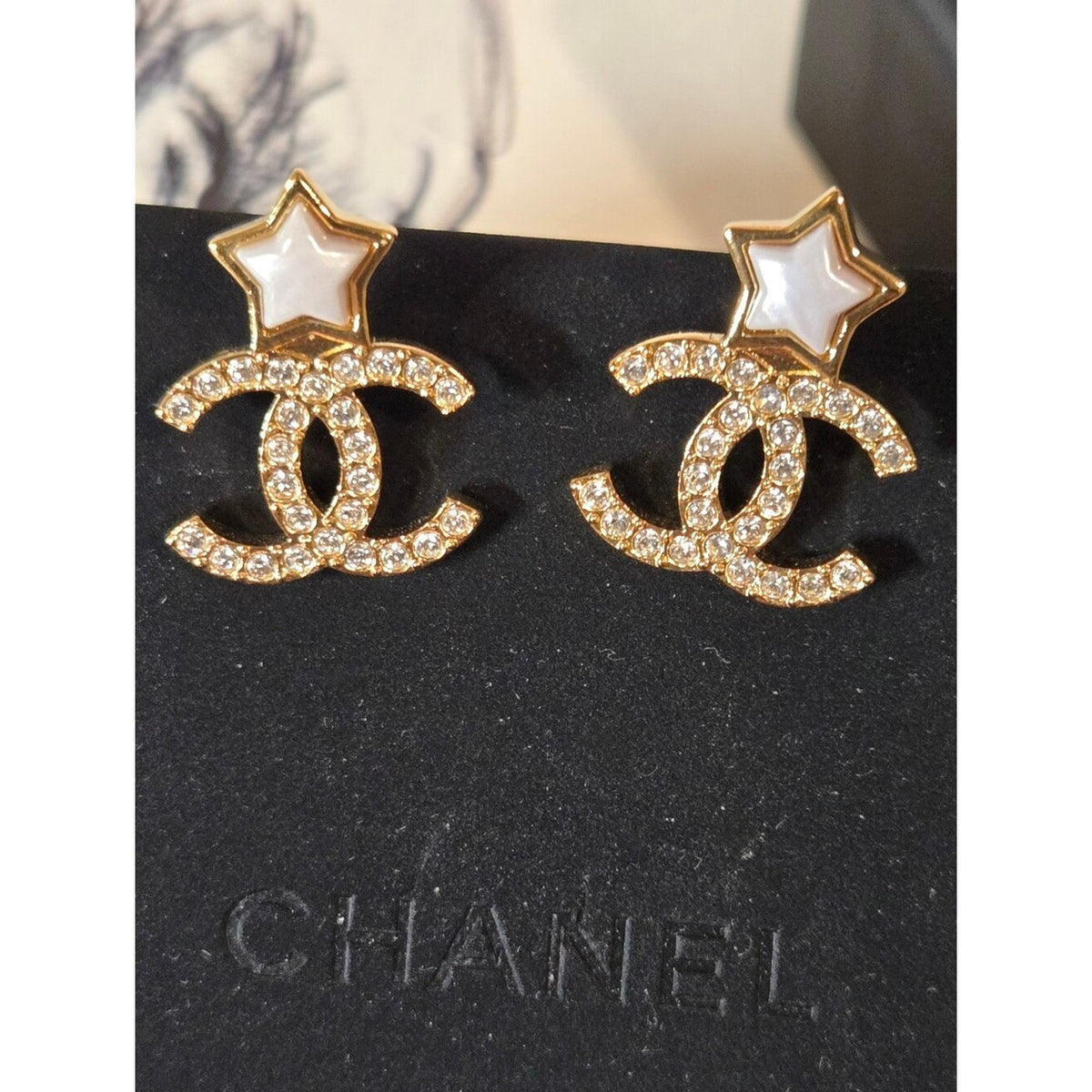 #201 - CHANEL Star Earrings, Metal, Gold, B25V, Rhinestone, Coco Mark