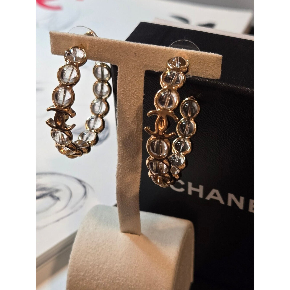 #198 - Chanel Gold-Tone/Transparent Resin CC Hoop Earrings A24