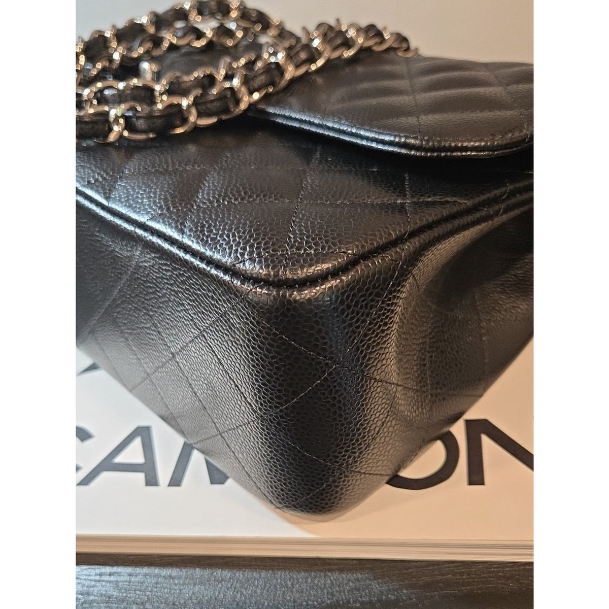 CHANEL Double Flap Jumbo 30, Black Caviar, Silver Hardware - COA included