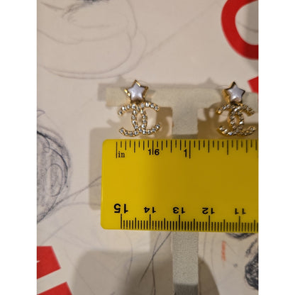 #201 - CHANEL Star Earrings, Metal, Gold, B25V, Rhinestone, Coco Mark