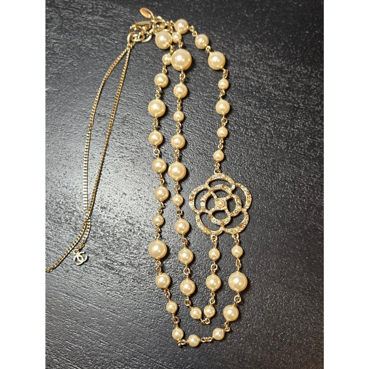 #184 - CHANEL Camellia Faux Pearl Necklace 2013