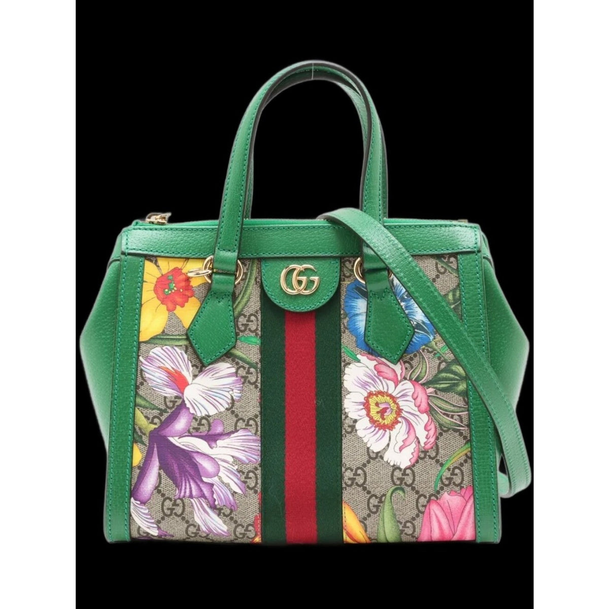 Gucci GG flora Ophidia PVC & leather 2 Way Handbag Beige x green 547551