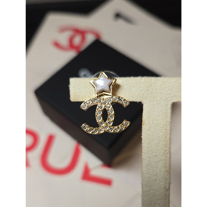 #201 - CHANEL Star Earrings, Metal, Gold, B25V, Rhinestone, Coco Mark