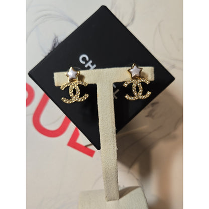 #201 - CHANEL Star Earrings, Metal, Gold, B25V, Rhinestone, Coco Mark