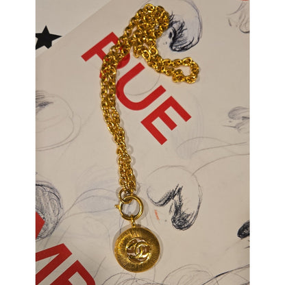 #1112 Vintage Chanel Coco Sunburst Interlocking CC Medallion Necklace GP