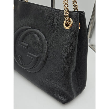 Gucci Interlocking G Soho Chain Tote Handbag, Leather, Black, 536196 - COA incl