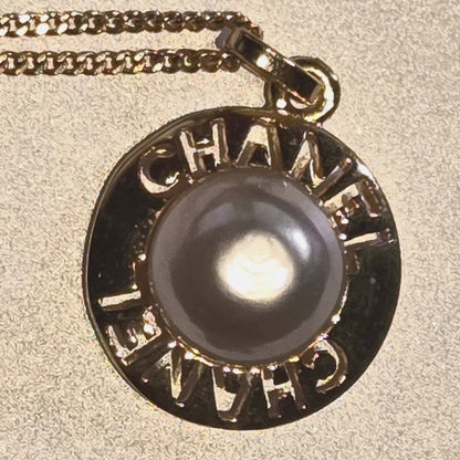 #51 AUTHENTIC Chanel Necklace Circle GP Plated Fake Pearl Gold