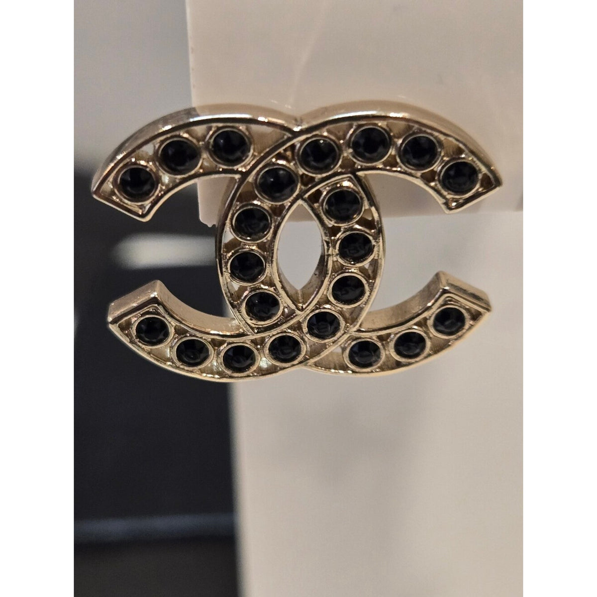 #191 - Chanel 2023B Black Crystal CC Logo Stud Earrings, Gold-Tone Metal