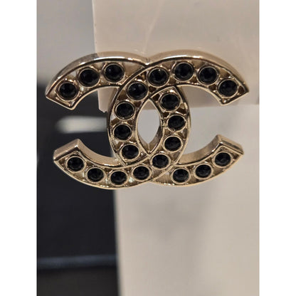 #191 - Chanel 2023B Black Crystal CC Logo Stud Earrings, Gold-Tone Metal