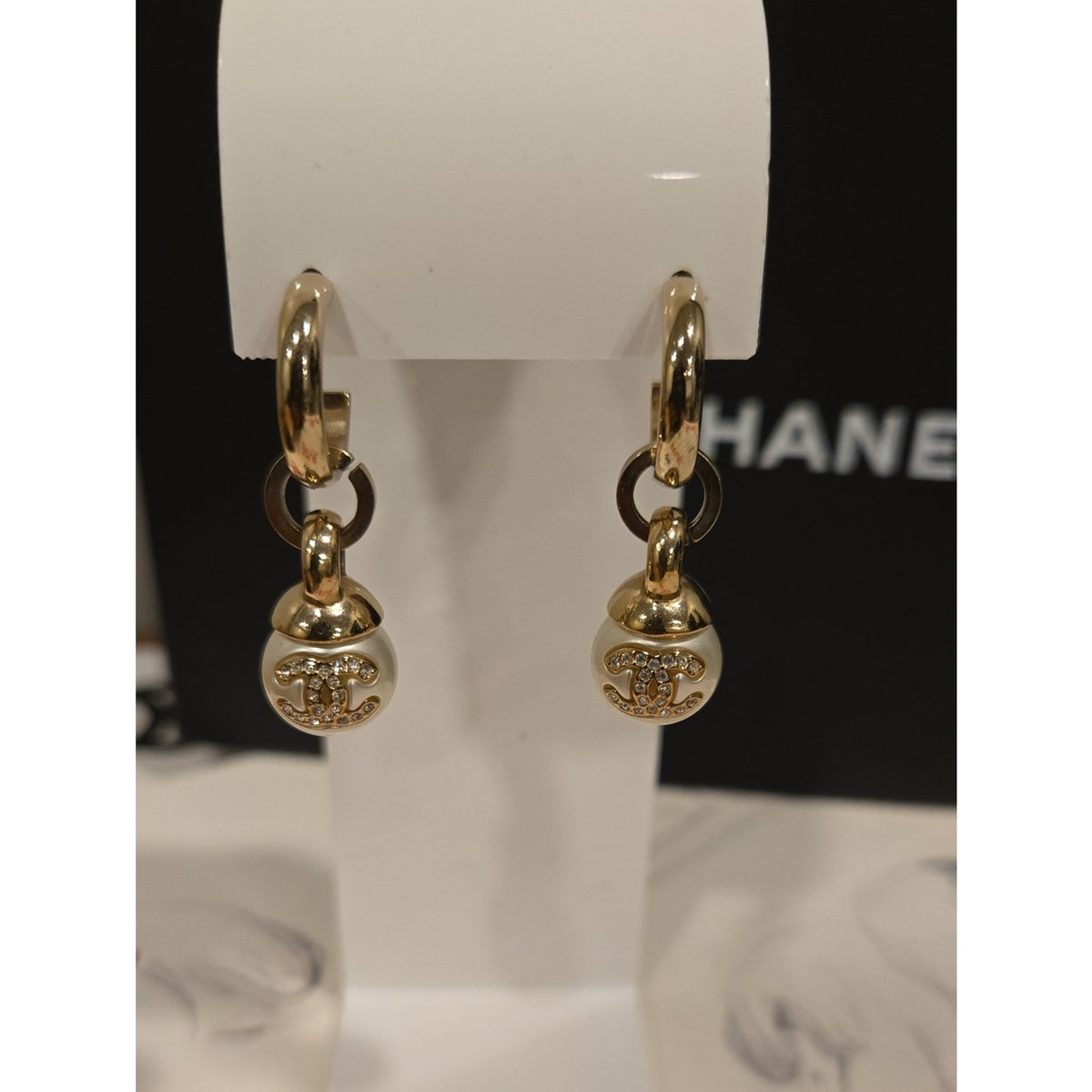 #204 CHANEL Coco Mark A22B Piercing jewelry GP x rhinestone Earrings