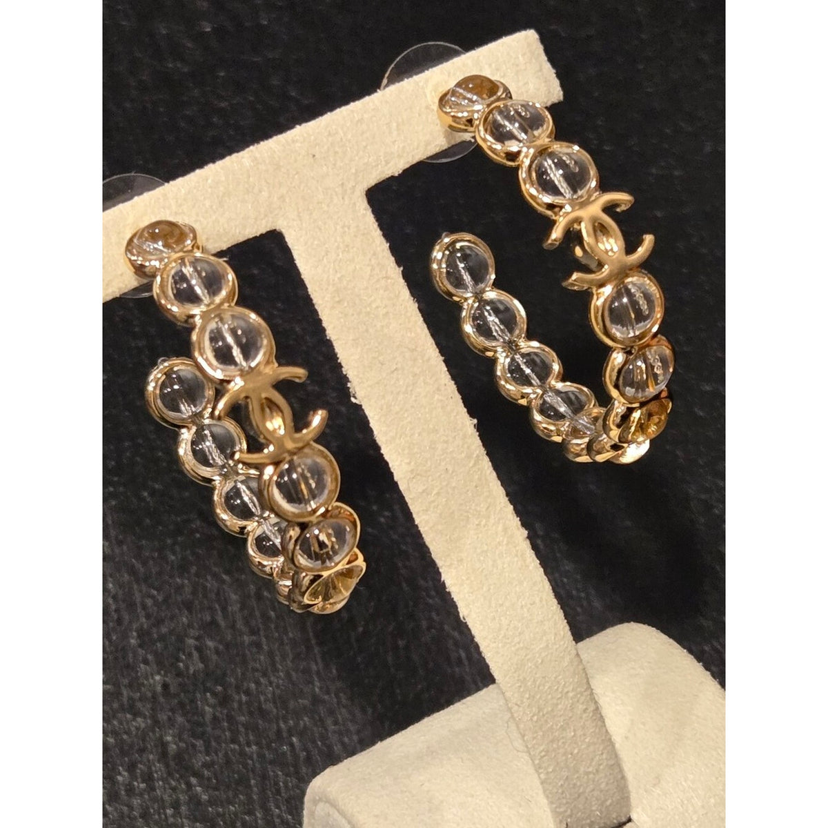 #198 - Chanel Gold-Tone/Transparent Resin CC Hoop Earrings A24