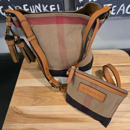 Burberry Canvas Mega Check Mini Ashby Hobo Crossbody