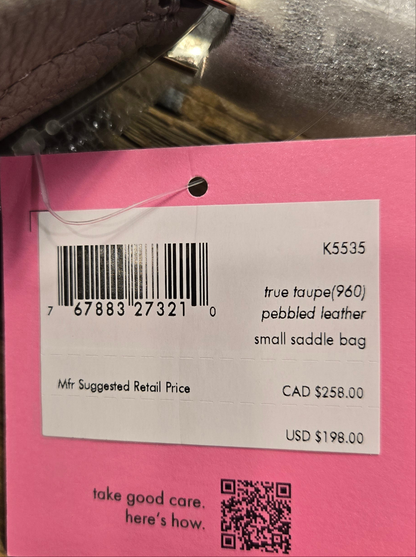 Kate Spade Roulette Pebbled Leather Small Saddle Bag - Taupe / NEW WITH TAGS