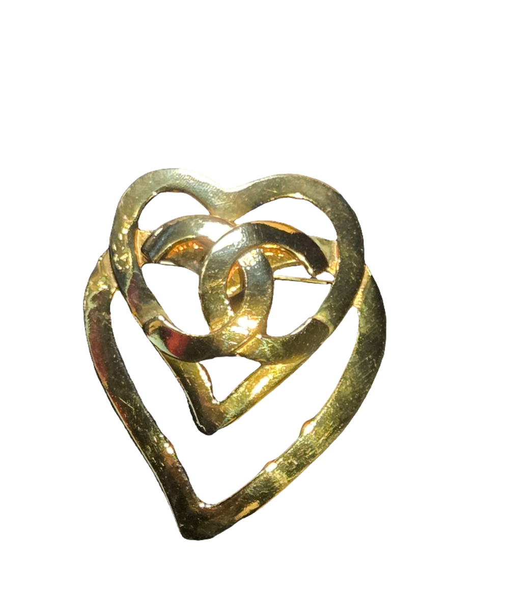CHANEL Coco Mark Double Heart 95P Brooch