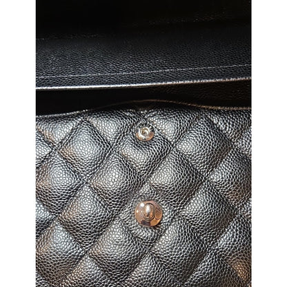 CHANEL Double Flap Jumbo 30, Black Caviar, Silver Hardware - COA included