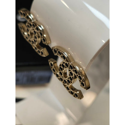 #191 - Chanel 2023B Black Crystal CC Logo Stud Earrings, Gold-Tone Metal