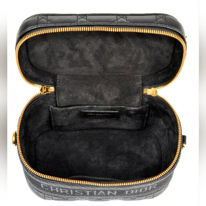 Christian Dior Vanity Bag Shoulder Leather Canvas Black Crossbody/Top Handle