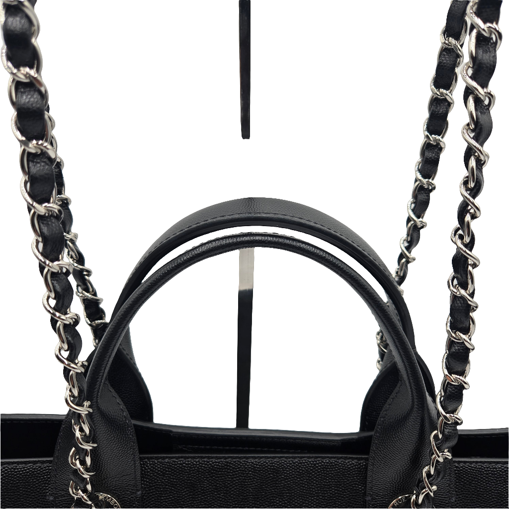CHANEL Deauville 2way Chain Tote Shoulder Bag Studs Caviar Skin Black A57069
