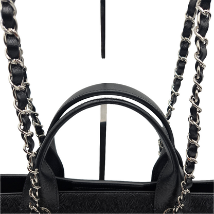 CHANEL Deauville 2way Chain Tote Shoulder Bag Studs Caviar Skin Black A57069