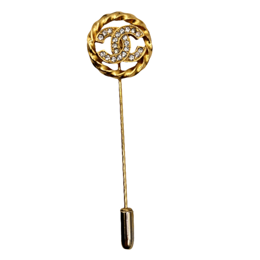 Chanel Gold Gold Plated CC Rhinestones Brooch Pin Golden