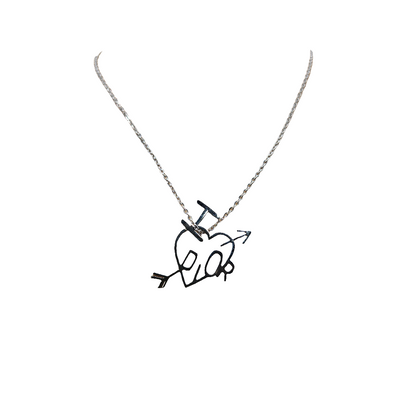 Christian Dior Necklace Heart Arrow Metal Silver - Like New